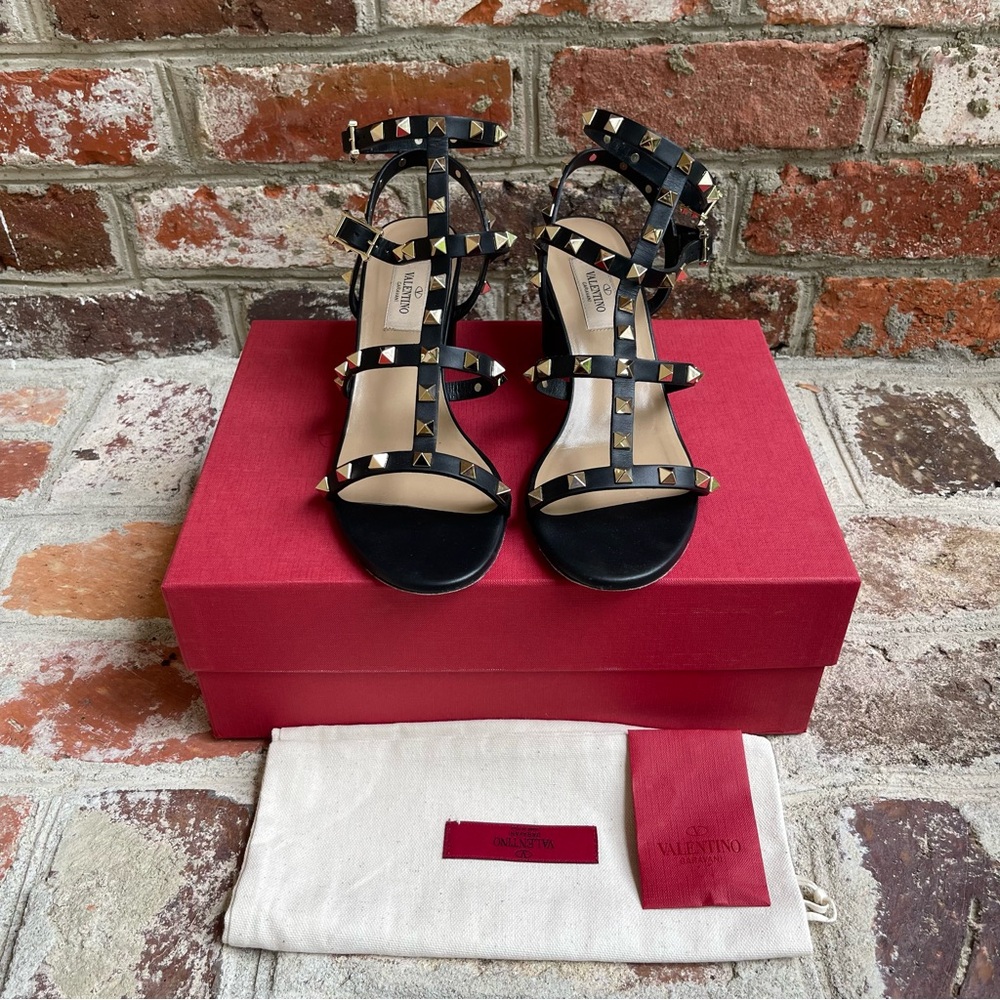 Valentino Garavani Black Rockstud Calfskin Ankle Strap Sandal 60 Mm 38 - Picture 4 of 12